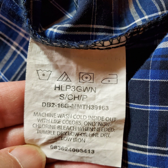 Wrangler Shirt Mens Small Wrinkle Resistant Button Plaid Blue White Top Western - Picture 9 of 9